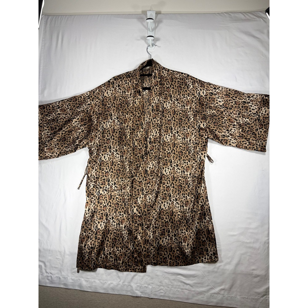Victoria's Secret Robe Women S/M Brown Leopard Satin Kimono Animal Print